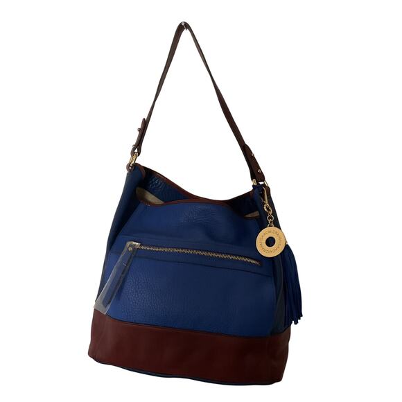 Isaac Mizrahi Blue and Brown Tote Bag - Picture 2 of 16